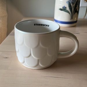 Starbucks Summer 2023 14oz Mug, White Shimmery pearl Mermaid Siren Scales